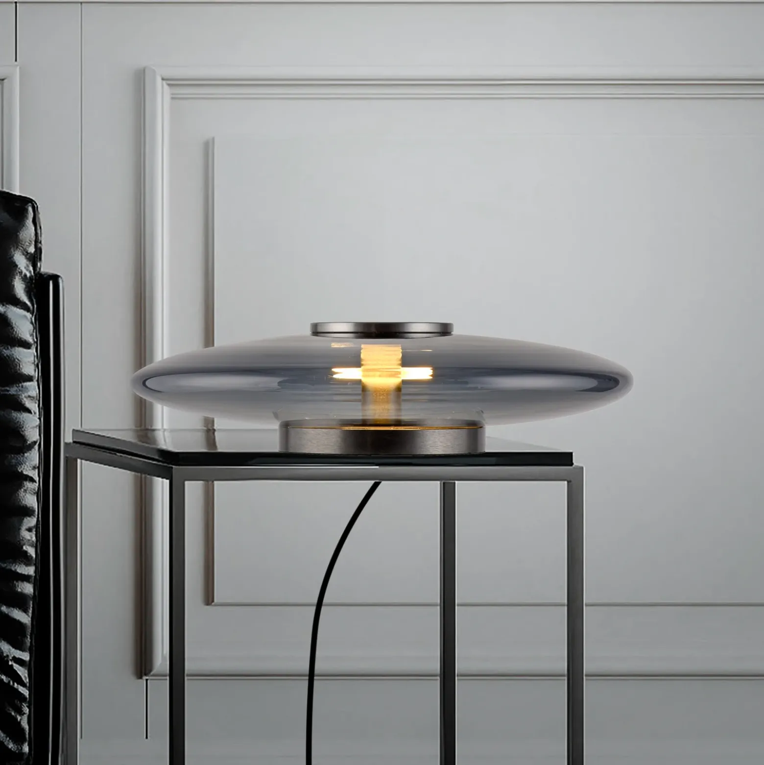 Lámpara de mesa LED PURE Vitrum, gris, cristal/aluminio, regulador táctil