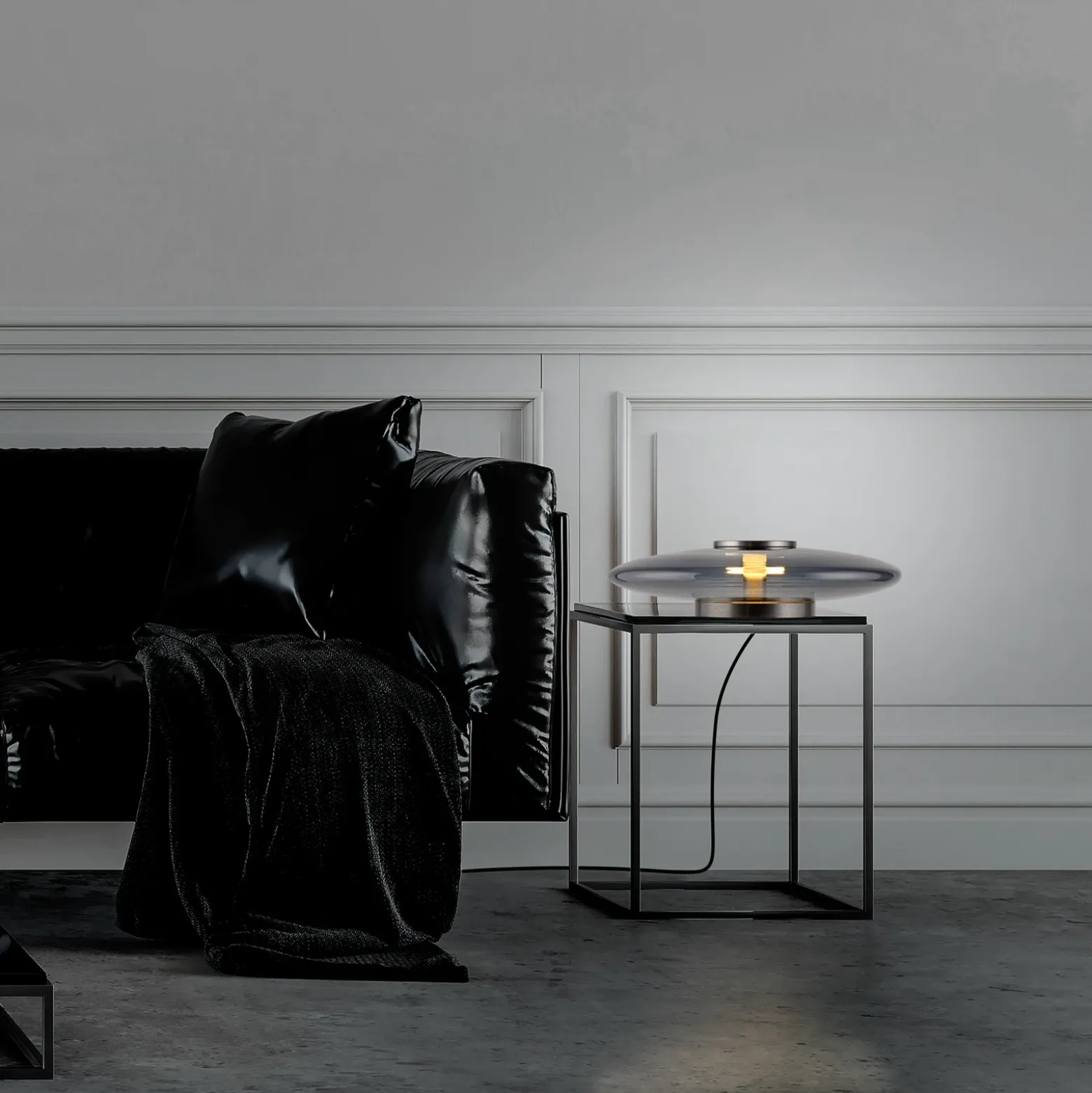 Lámpara de mesa LED PURE Vitrum, gris, cristal/aluminio, regulador táctil