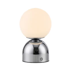 Lámpara de mesa LED recargable RUDI, cromada, altura 20 cm, CCT, regulación