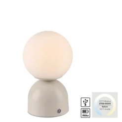 Lámpara de mesa LED recargable RUDI, color beige, altura 20 cm, CCT, regulación