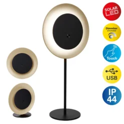 lámpara de mesa LED recargable Solan, negro/beige, solar, IP54