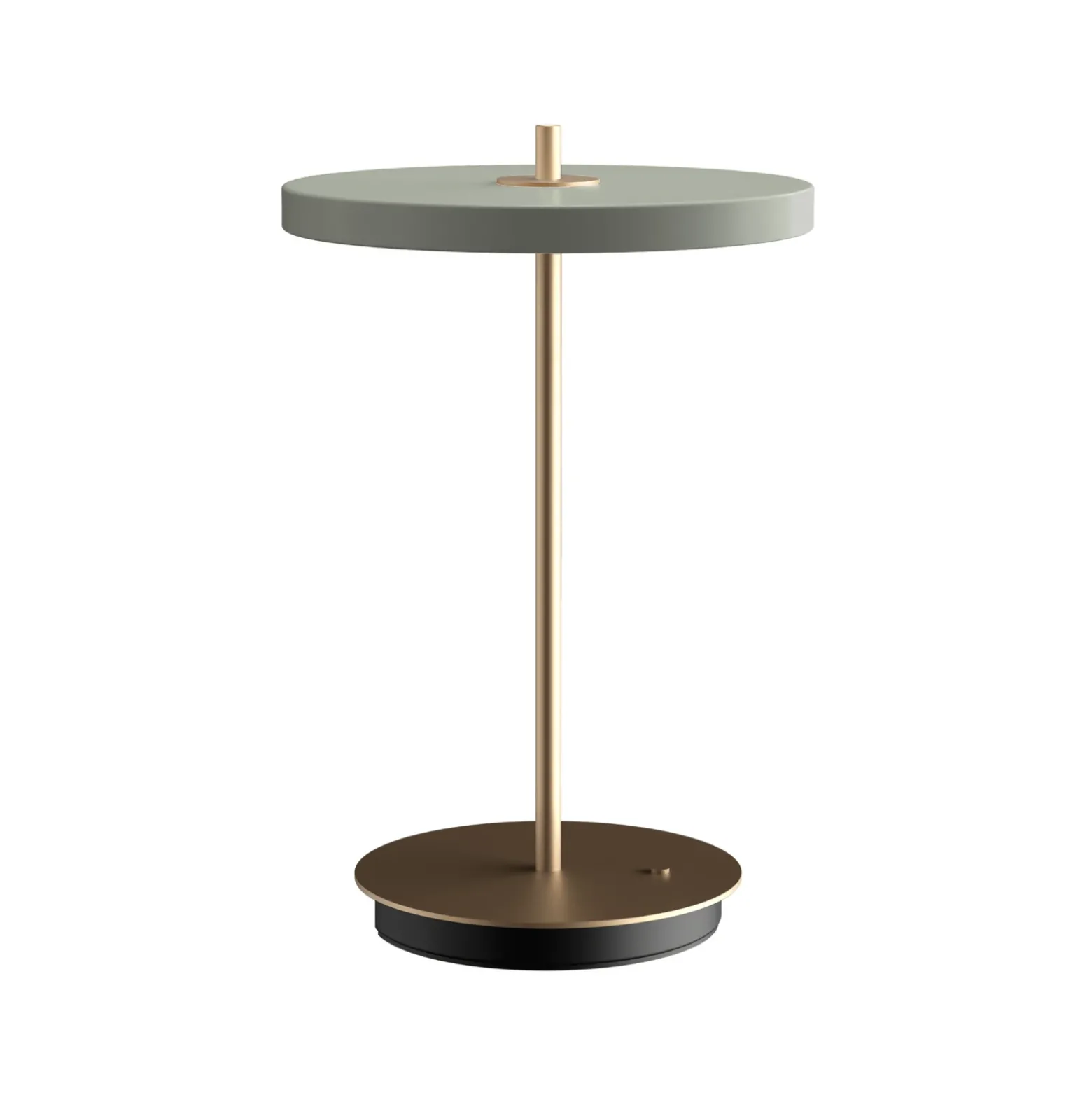 Lámpara de mesa LED recargable UMAGE Asteria Move, verde oliva/latón, 31 cm