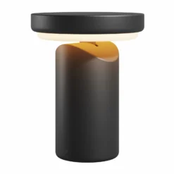 Lámpara de mesa LED recargable Topo, negra, altura 20 cm, atenuador metálico