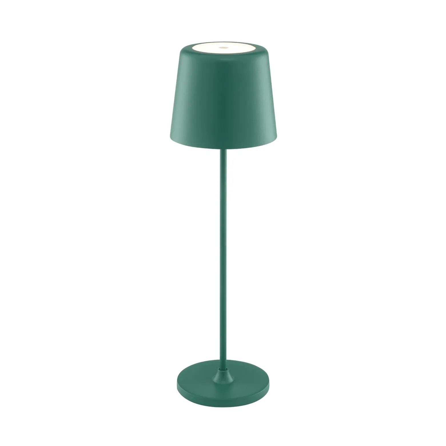 Lámpara de mesa LED recargable Kaami, verde, altura 37 cm, IP44, atenuable.