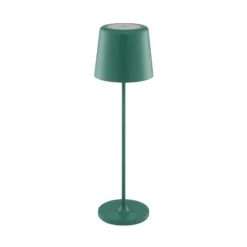 Lámpara de mesa LED recargable Kaami, verde, altura 37 cm, IP44, atenuable.