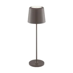 Lámpara de mesa LED recargable Kaami, marrón, altura 37 cm, IP44, atenuable.