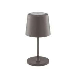 Lámpara de mesa LED recargable Kaami, marrón, altura 37 cm, IP44, atenuable.