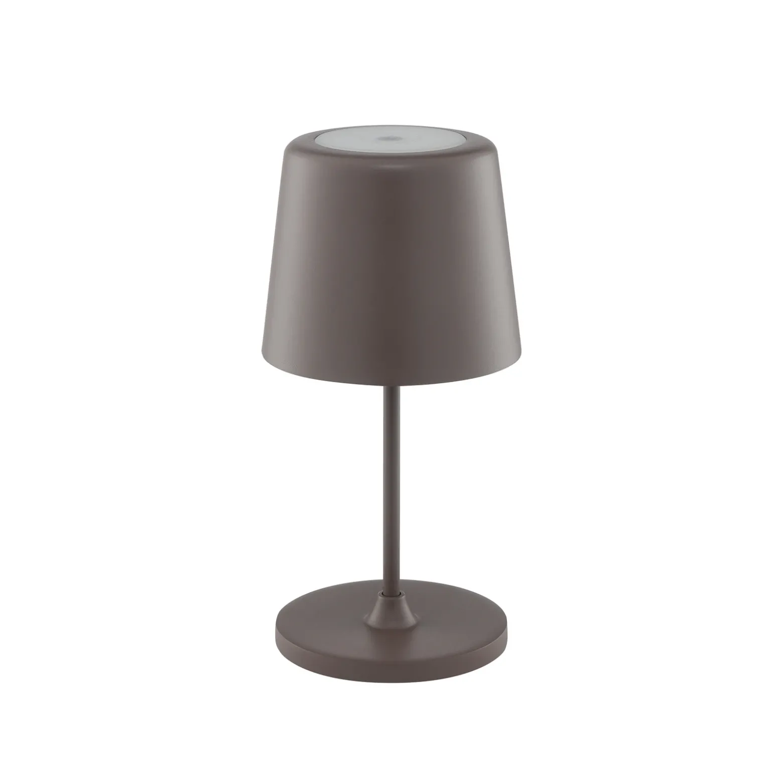 Lámpara de mesa LED recargable Kaami, marrón, altura 37 cm, IP44, atenuable.