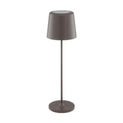 Lámpara de mesa LED recargable Kaami, marrón, altura 37 cm, IP44, atenuable.