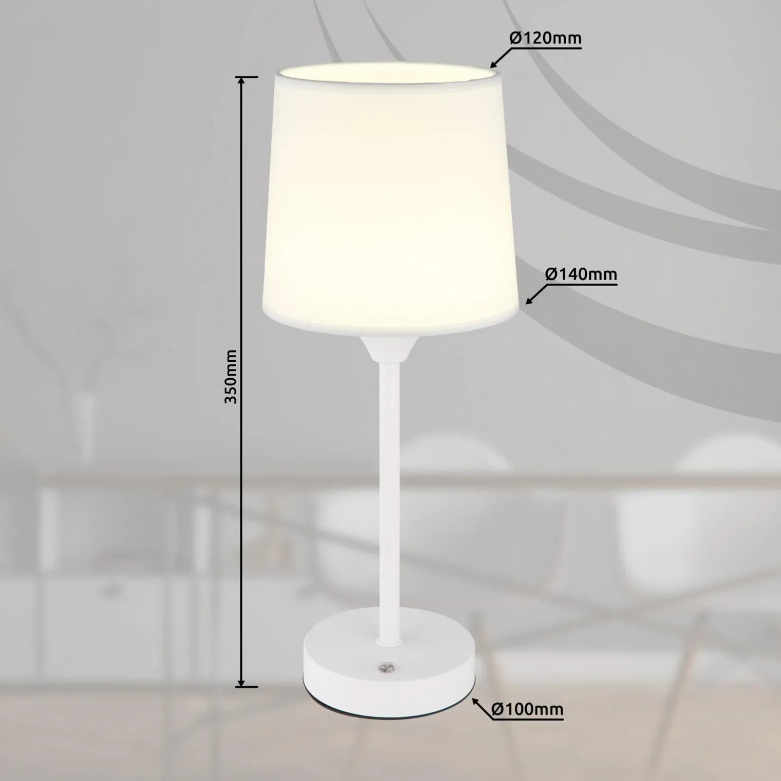 Lámpara de mesa LED recargable Lunki, blanca, altura 35 cm, tela, CCT