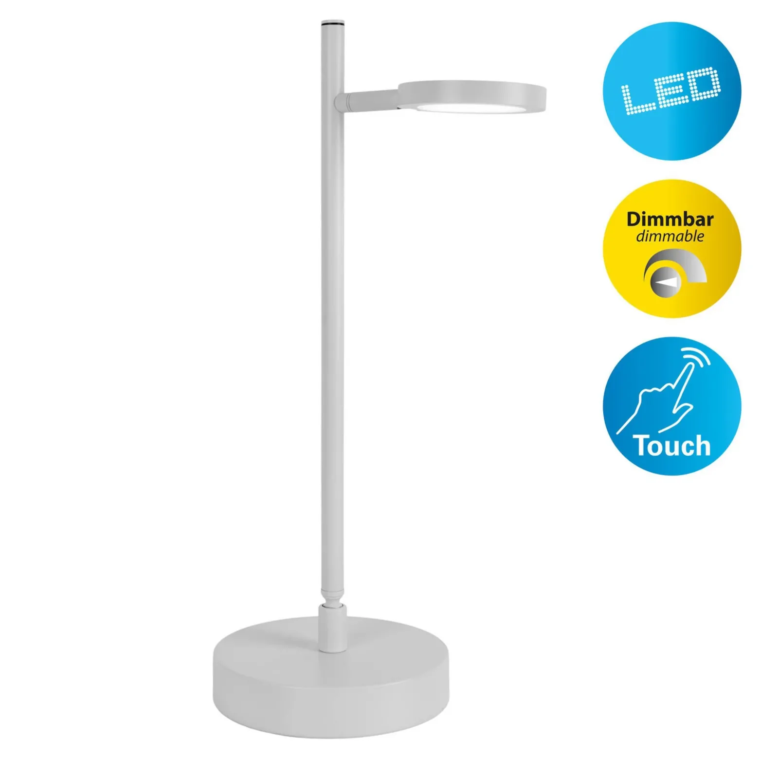Lámpara de mesa LED recargable Lupa, blanca, altura 45 cm, metal, touchdim