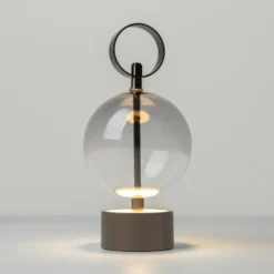 Lámpara de mesa LED recargable DOUBLE MOON, gris ahumado, altura 25 cm, cristal