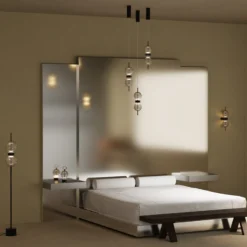 Lámpara de mesa LED recargable DOUBLE MOON, gris ahumado, altura 25 cm, cristal