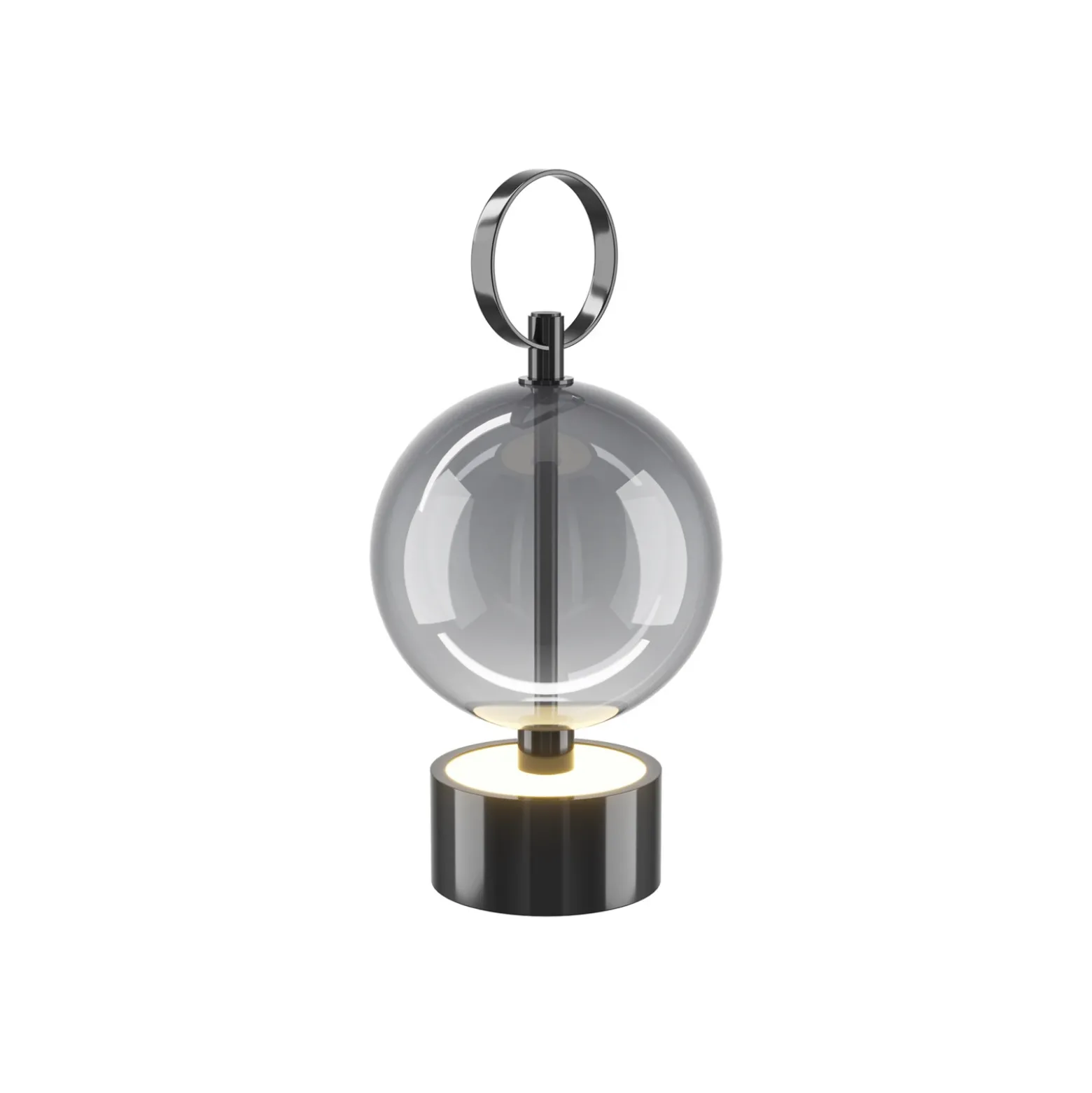 Lámpara de mesa LED recargable DOUBLE MOON, gris ahumado, altura 25 cm, cristal