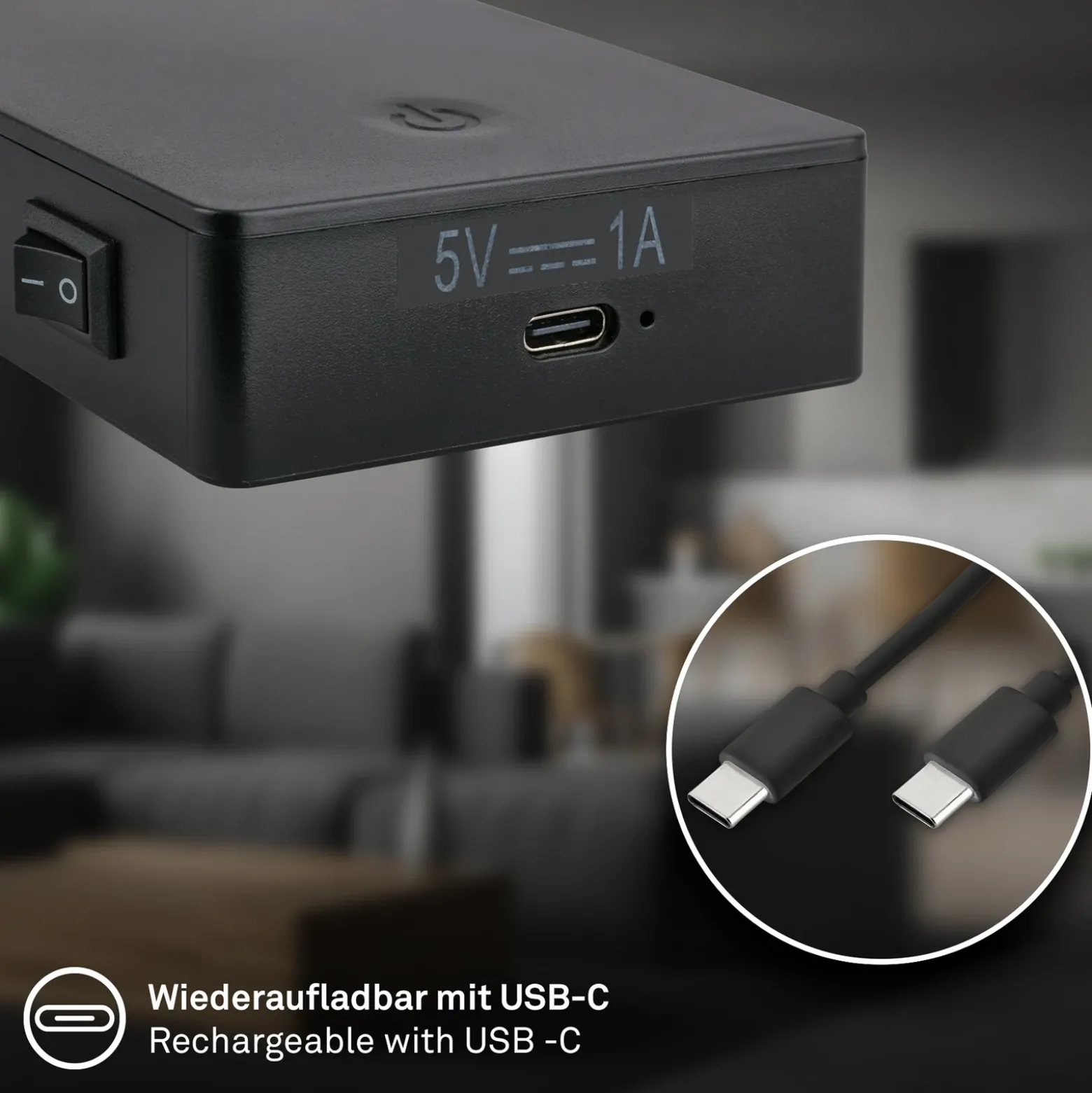 Lámpara de mesa LED recargable Cielo, negro, altura 56 cm, plástico