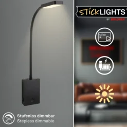 Lámpara de mesa LED recargable Cielo, negro, altura 56 cm, plástico