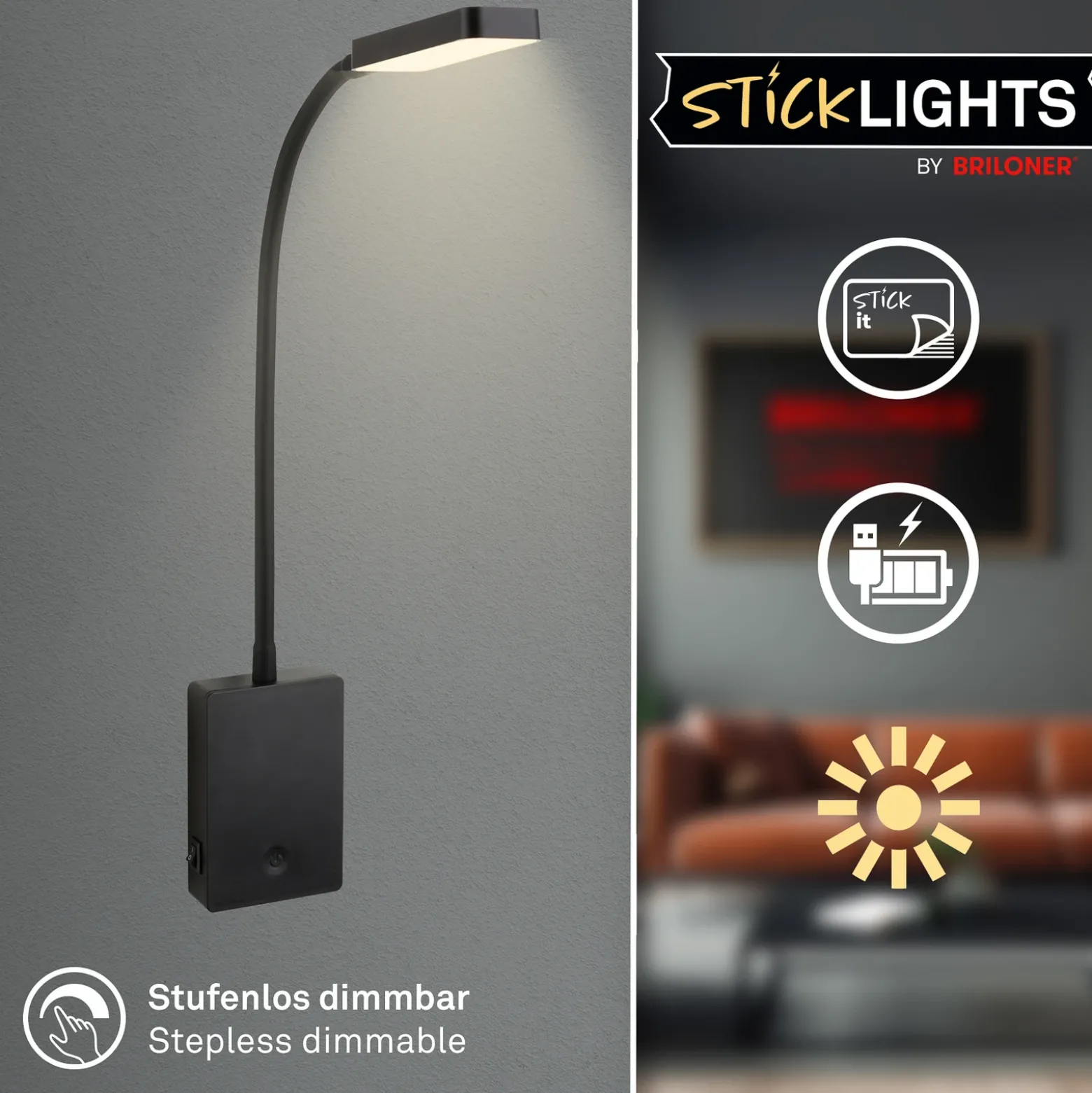 Lámpara de mesa LED recargable Cielo, negro, altura 56 cm, plástico