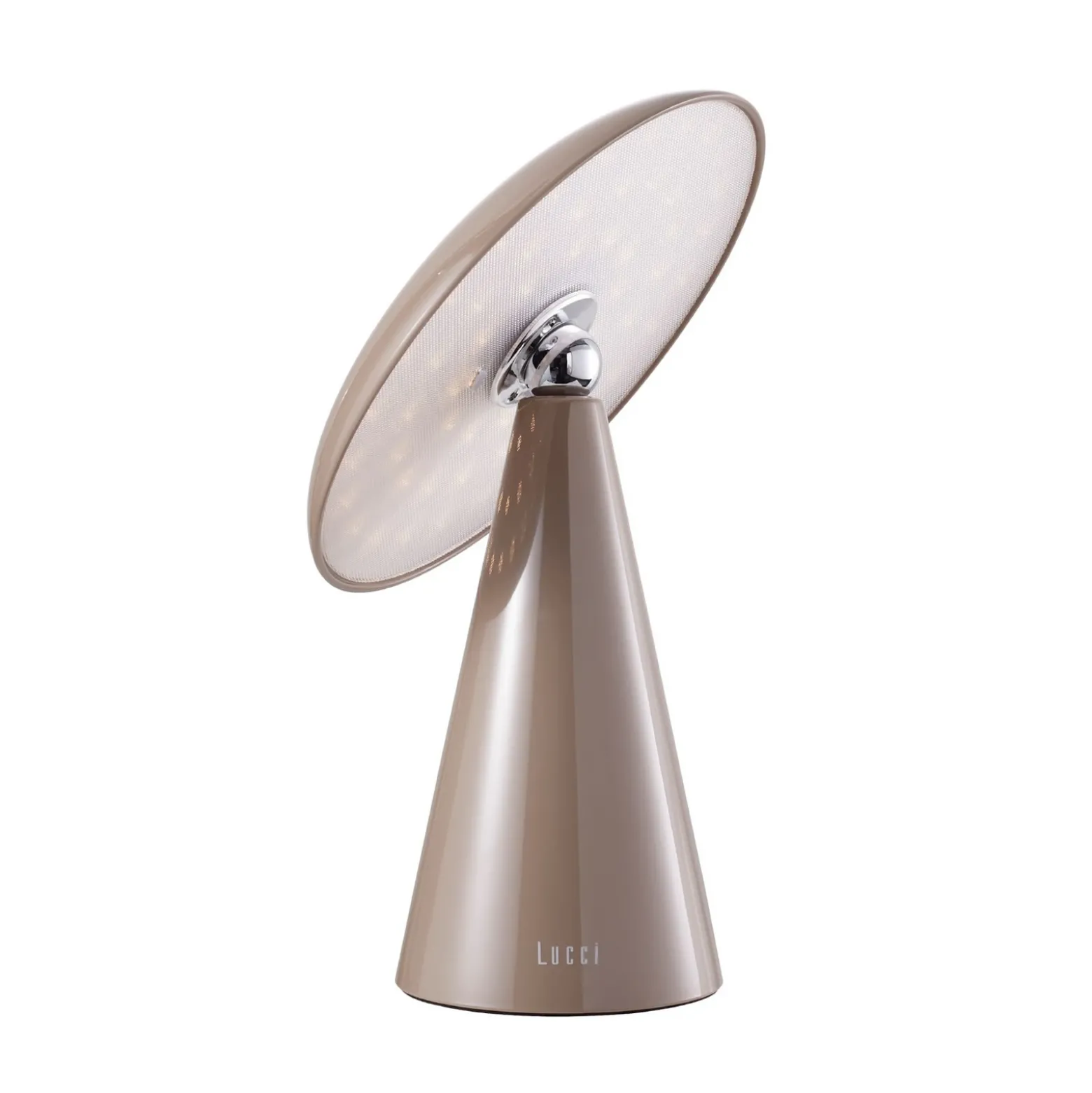 Lámpara de mesa LED recargable Beacon Kinoko, marrón, 27 cm, CCT