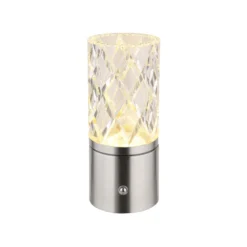 Lámpara de mesa LED recargable Lunki, color níquel, altura 19 cm, CCT