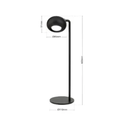 Lámpara de mesa LED recargable Kerby, negra, altura 40 cm, acero/aluminio