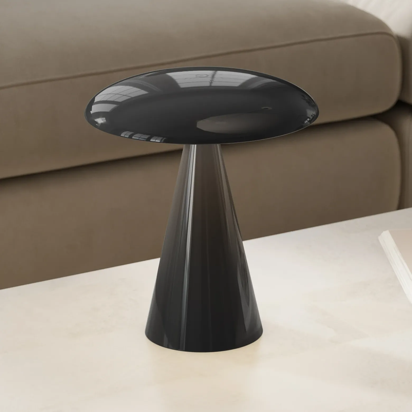 Lámpara de mesa LED recargable Beacon Kinoko, negra, 27 cm, CCT