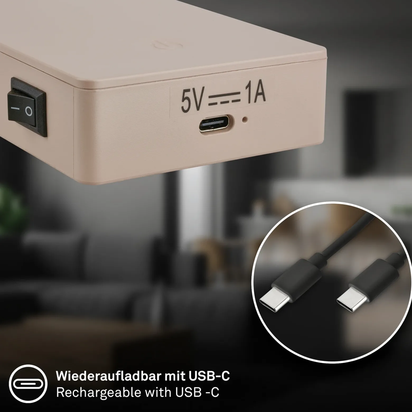 Lámpara de mesa LED recargable Cielo, beige, altura 56 cm, plástico