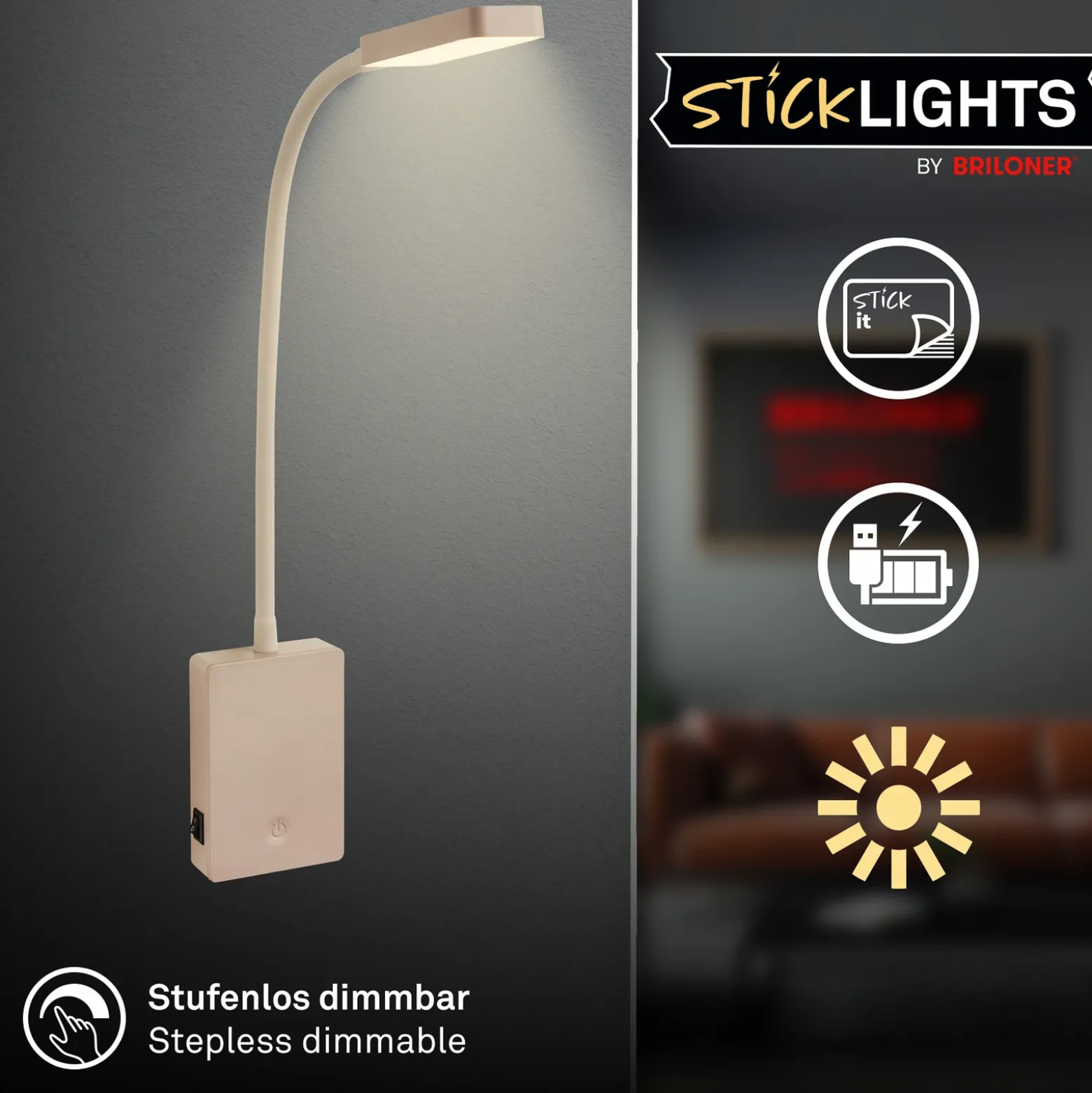 Lámpara de mesa LED recargable Cielo, beige, altura 56 cm, plástico