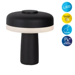 Lámpara de mesa LED recargable Pilu negro altura 16,5cm metal touchdim