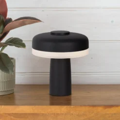 Lámpara de mesa LED recargable Pilu negro altura 16,5cm metal touchdim