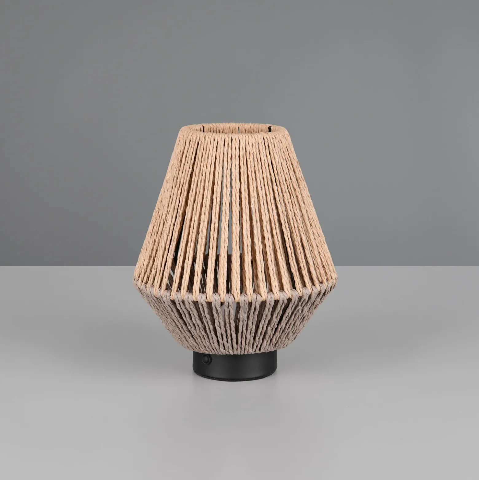 Lámpara de mesa LED recargable Lira, marrón, hilo de papel, altura 22 cm