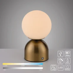 Lámpara de mesa LED recargable RUDI, dorada, altura 20 cm, CCT, regulación