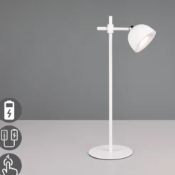 Lámpara de mesa LED recargable Maxima, blanca, altura 41 cm, plástico
