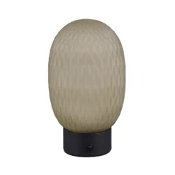 Lámpara de mesa LED recargable Facette, verde, USB, cristal,