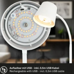 Lámpara de mesa LED recargable Biwo, blanca, regulador táctil, metal