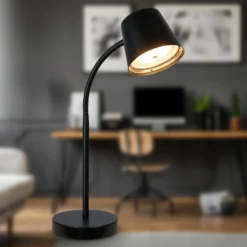 Lámpara de mesa LED recargable Biwo, negra, regulador táctil, metal