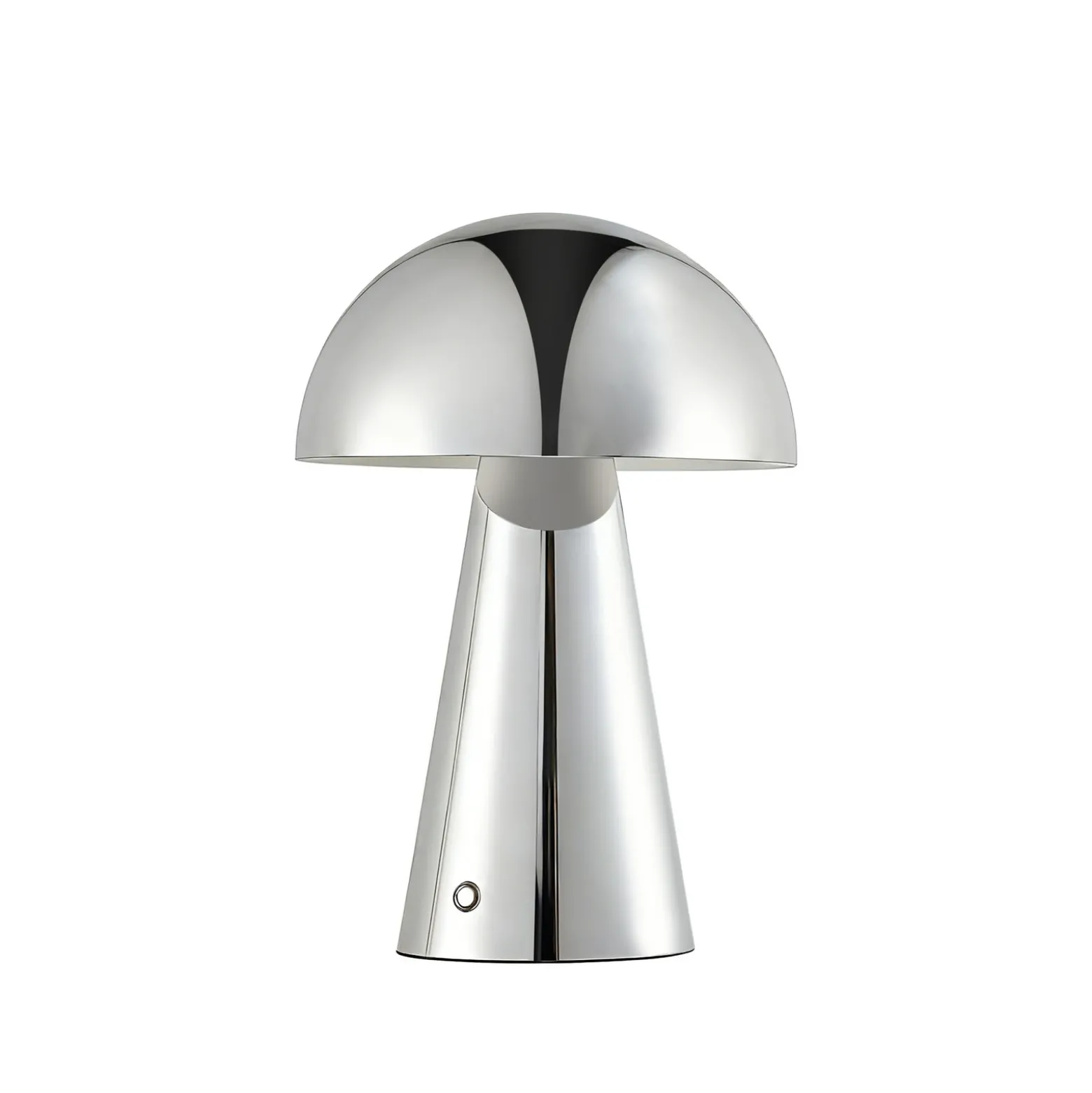 Lámpara de mesa LED recargable Lindby Nevijo, cromada, Ø 20 cm, USB, atenuador