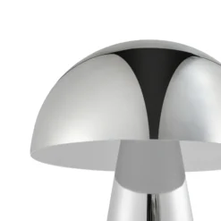 Lámpara de mesa LED recargable Lindby Nevijo, cromada, Ø 20 cm, USB, atenuador