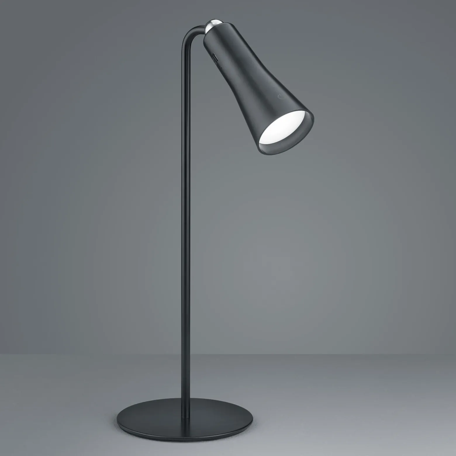 Lámpara de mesa LED recargable Maxi, negra, metal, atenuable, 36 cm