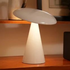 Lámpara de mesa LED recargable Beacon Kinoko, blanca, 27 cm, CCT