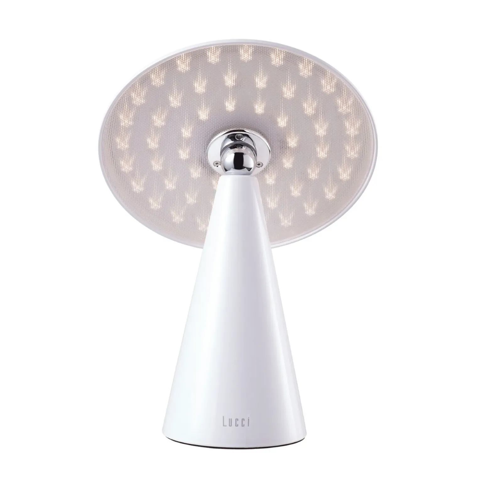 Lámpara de mesa LED recargable Beacon Kinoko, blanca, 27 cm, CCT