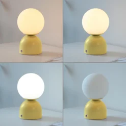 Lámpara de mesa LED recargable RUDI, amarilla, altura 20 cm, CCT, regulación