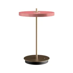 Lámpara de mesa LED recargable UMAGE Asteria Move, rosa/latón, 31 cm