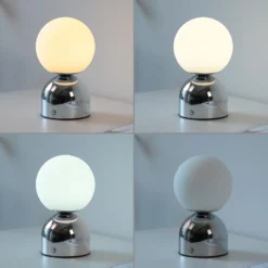 Lámpara de mesa LED recargable RUDI, cromada, altura 20 cm, CCT, regulación