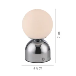 Lámpara de mesa LED recargable RUDI, cromada, altura 20 cm, CCT, regulación
