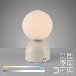 Lámpara de mesa LED recargable RUDI, color beige, altura 20 cm, CCT, regulación