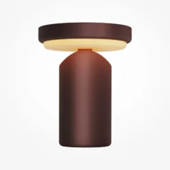Lámpara de mesa LED recargable Topo, roja, altura 20 cm, metal, atenuador de