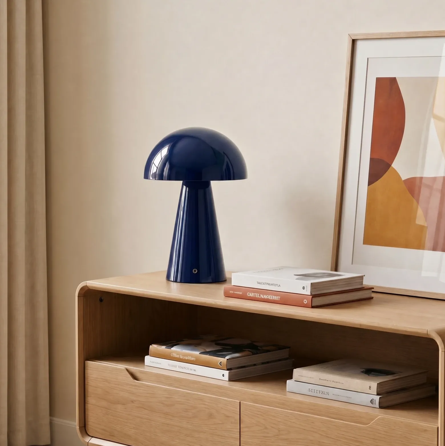 Lámpara de mesa LED recargable Lindby Nevijo, azul, Ø 20 cm, USB, atenuador