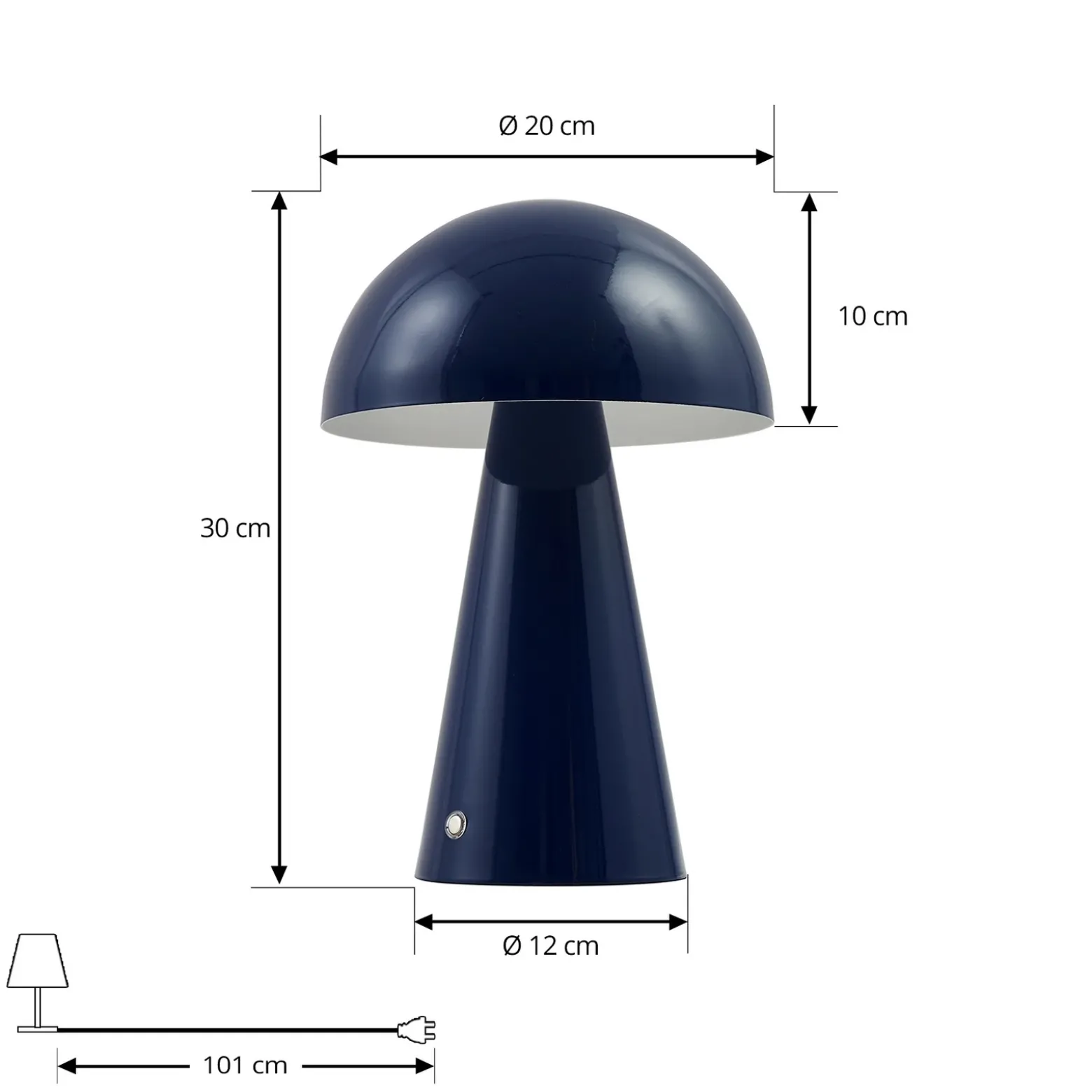 Lámpara de mesa LED recargable Lindby Nevijo, azul, Ø 20 cm, USB, atenuador