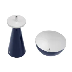 Lámpara de mesa LED recargable Lindby Nevijo, azul, Ø 20 cm, USB, atenuador