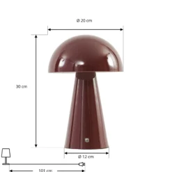 Lámpara de mesa LED recargable Lindby Nevijo, roja, Ø 20 cm, USB, atenuador de